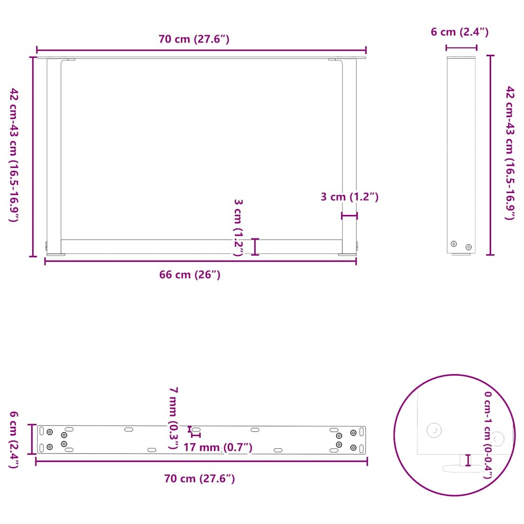 vidaXL Coffee Table Legs U-Shaped 2 pcs White 70x(42-43) cm Steel