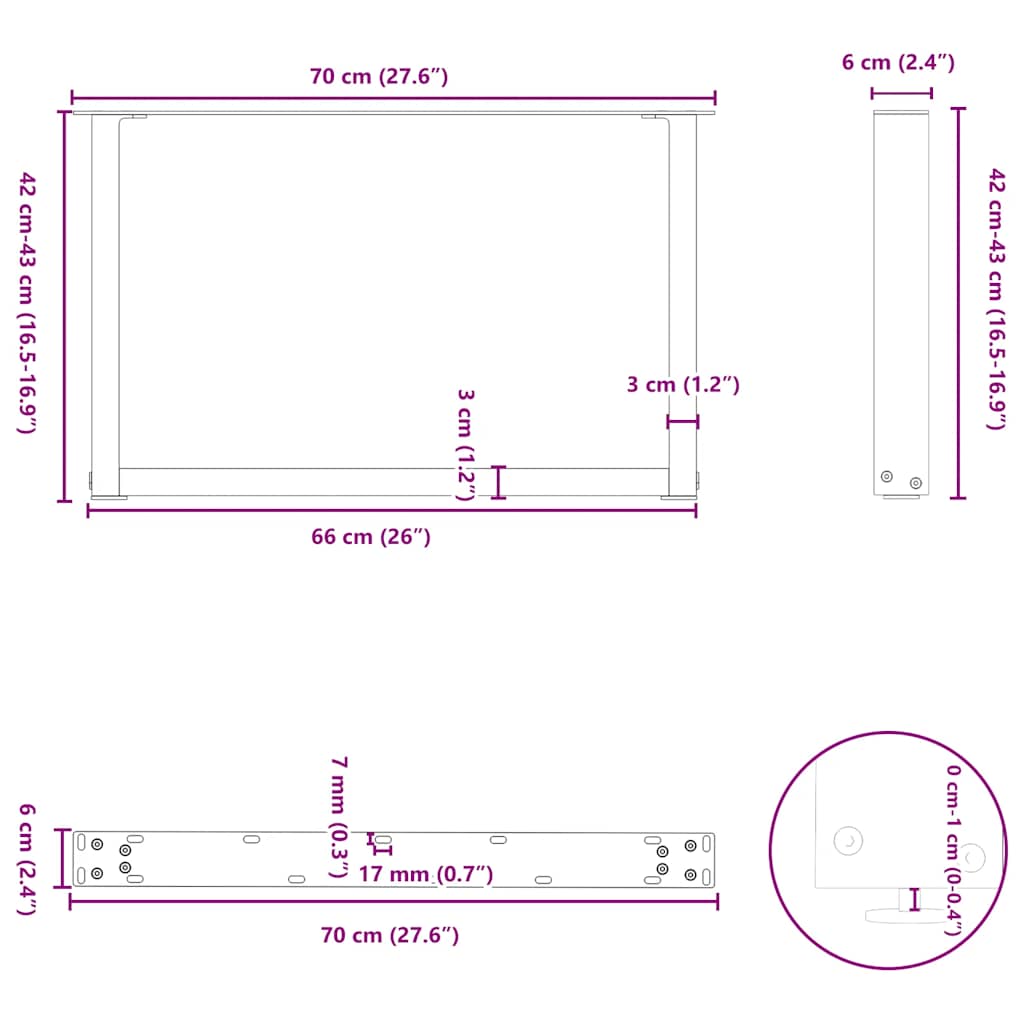 vidaXL Coffee Table Legs U-Shaped 2 pcs Natural Steel 70x(42-43) cm