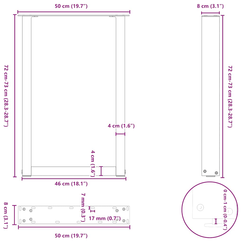 vidaXL Dining Table Legs U-Shaped 2 pcs White 50x(72-73) cm Steel