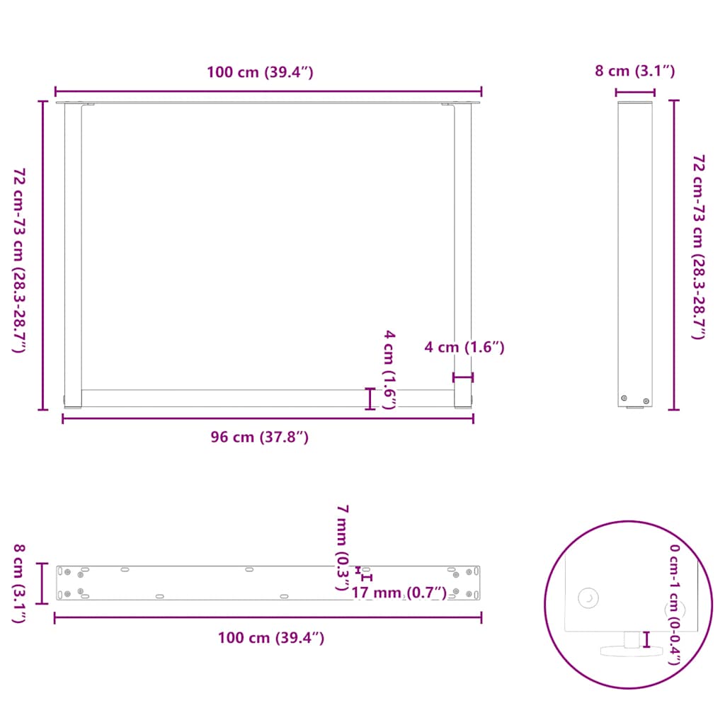 vidaXL Dining Table Legs U-Shaped 3 pcs White 100x(72-73) cm Steel