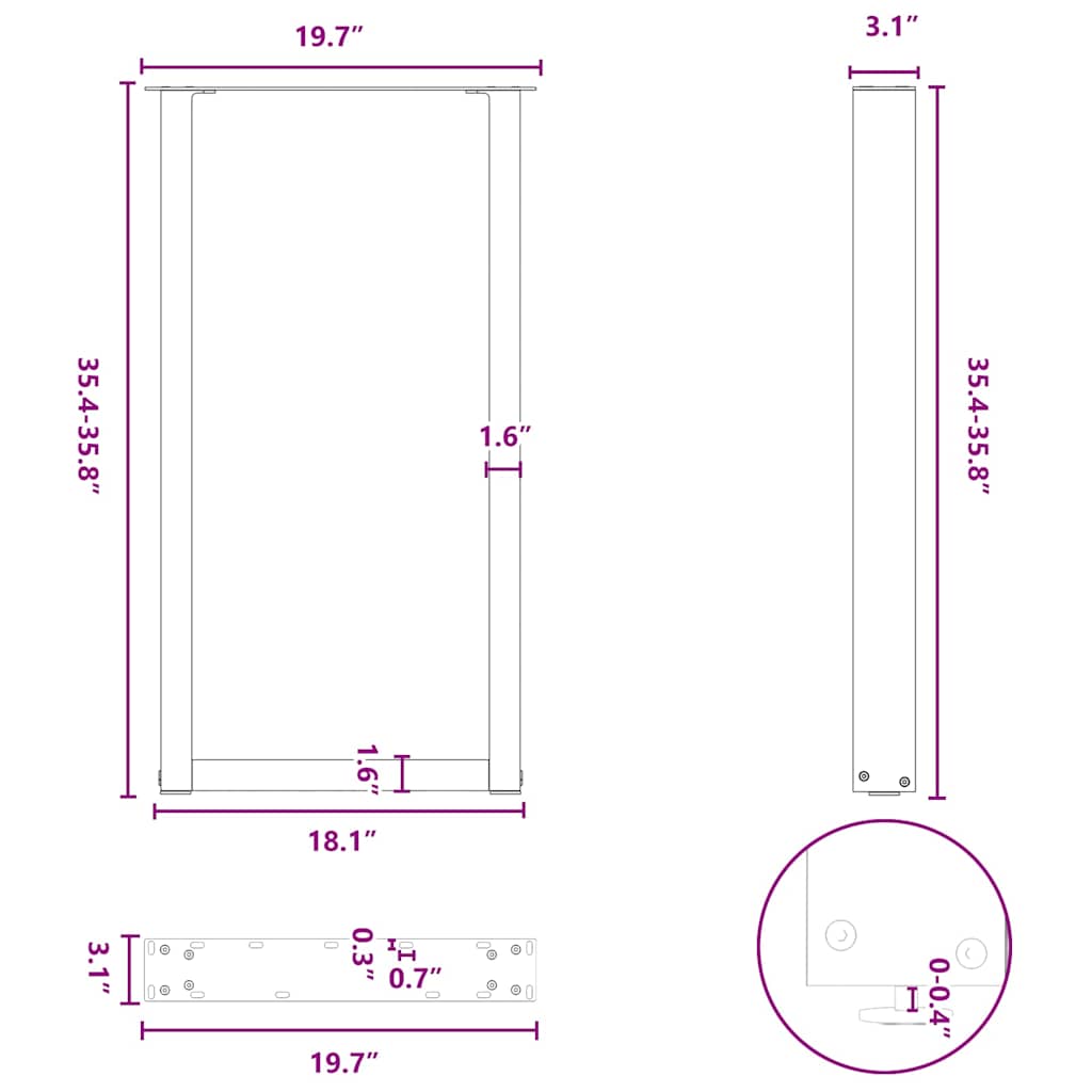 vidaXL Bar Table Legs U-Shaped 2 pcs Anthracite 50x(90-91) cm Steel