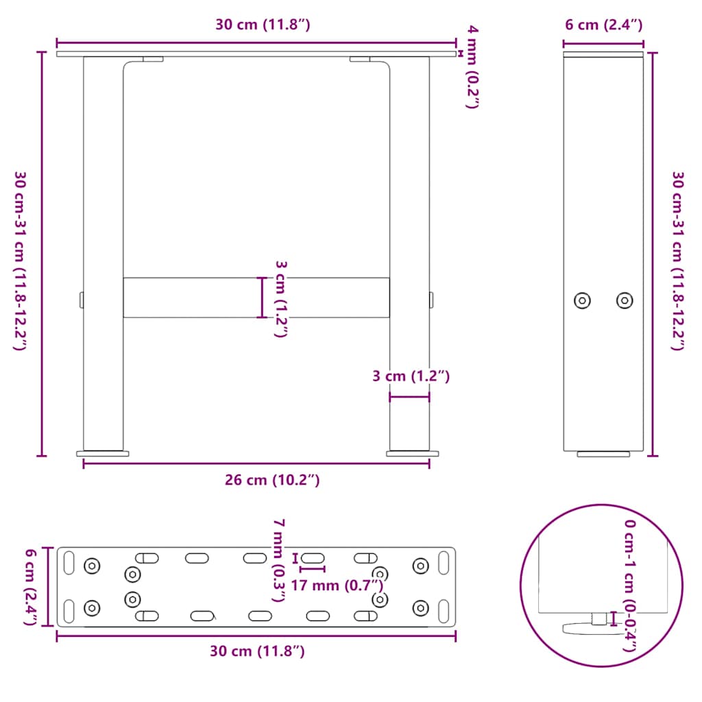 vidaXL Coffee Table Legs Anthracite 2 pcs 30x(30-31) cm Steel