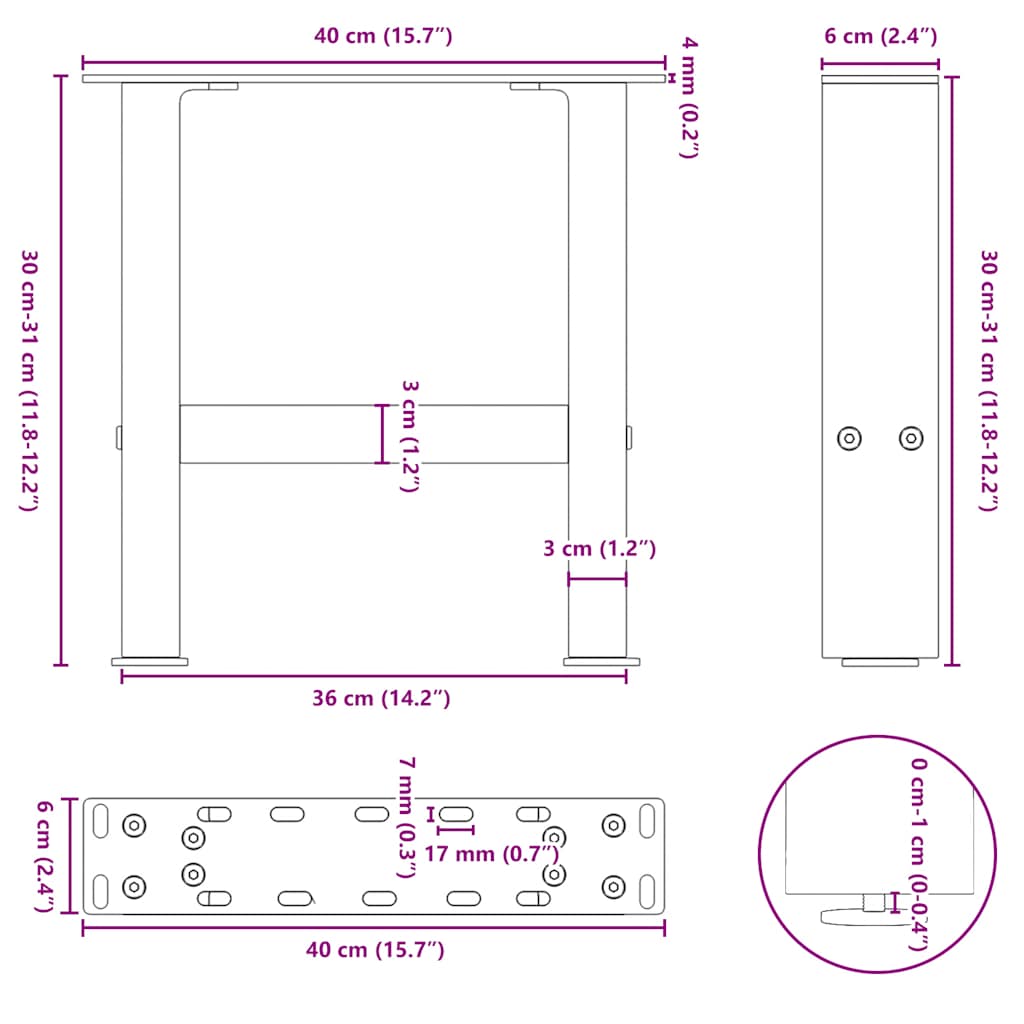 vidaXL Coffee Table Legs White 2 pcs 40x(30-31) cm Steel