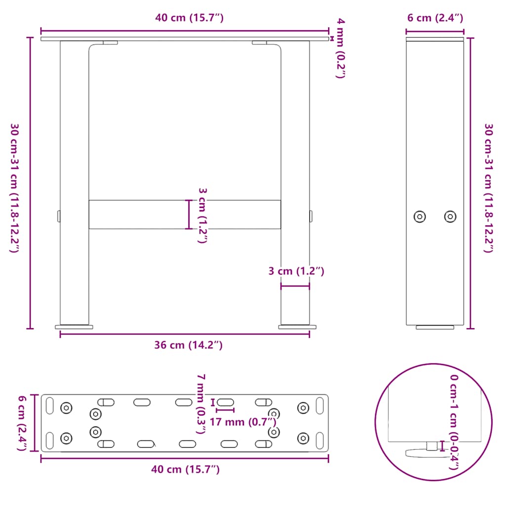 vidaXL Coffee Table Legs Natural Steel 2 pcs 40x(30-31) cm Steel