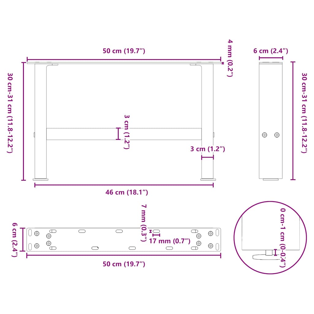 vidaXL Coffee Table Legs Anthracite 2 pcs 50x(30-31) cm Steel