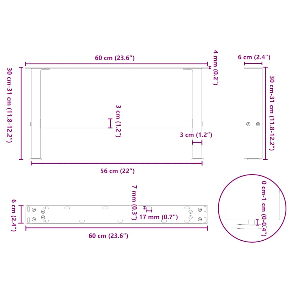 vidaXL Coffee Table Legs Anthracite 2 pcs 60x(30-31) cm Steel
