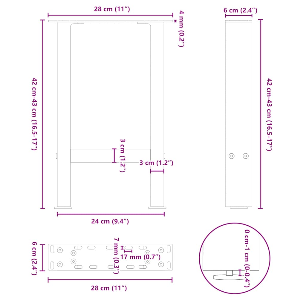 vidaXL Coffee Table Legs White 2 pcs 28x(42-43) cm Steel