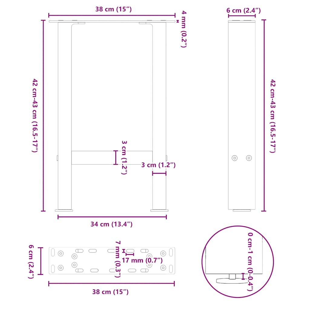 vidaXL Coffee Table Legs White 2 pcs 38x(42-43) cm Steel