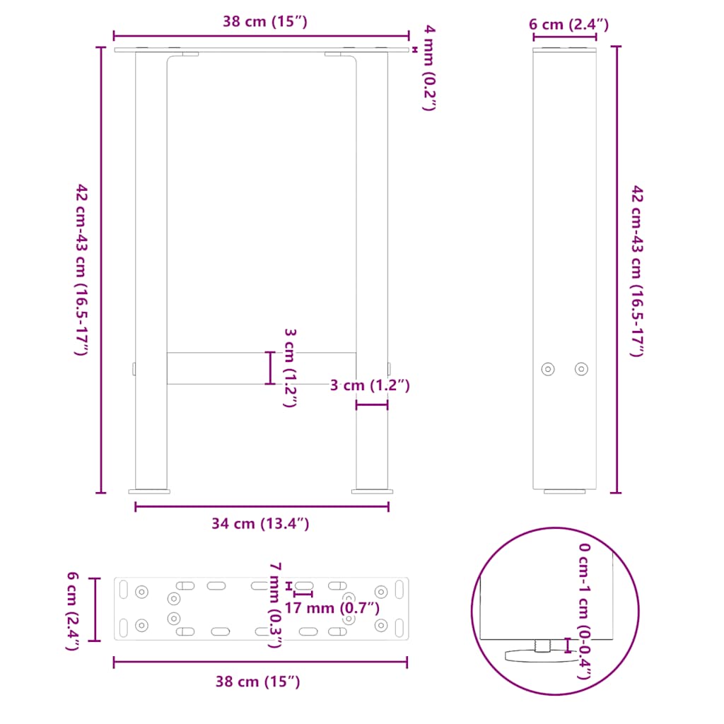 vidaXL Coffee Table Legs Natural Steel 2 pcs 38x(42-43) cm Steel
