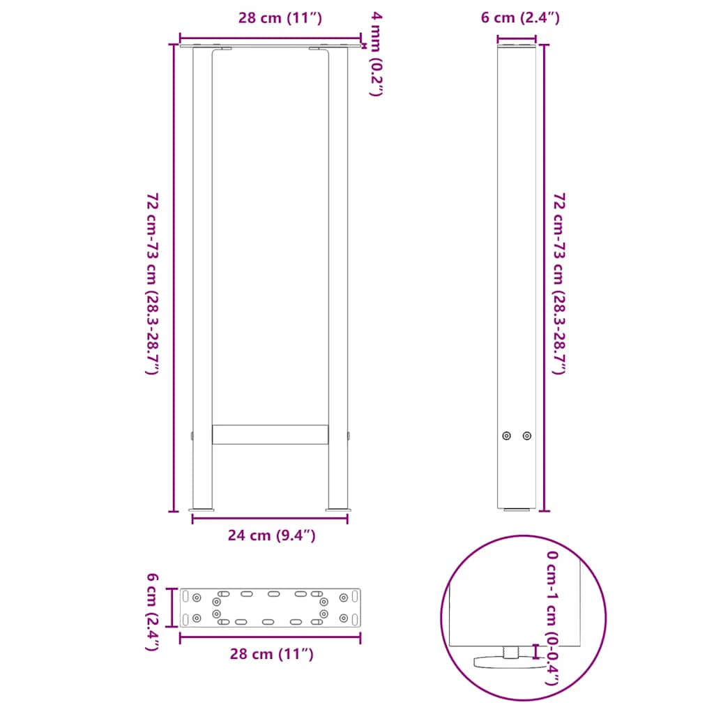vidaXL Console Table Legs Anthracite 2 pcs 28x(72-73) cm Steel