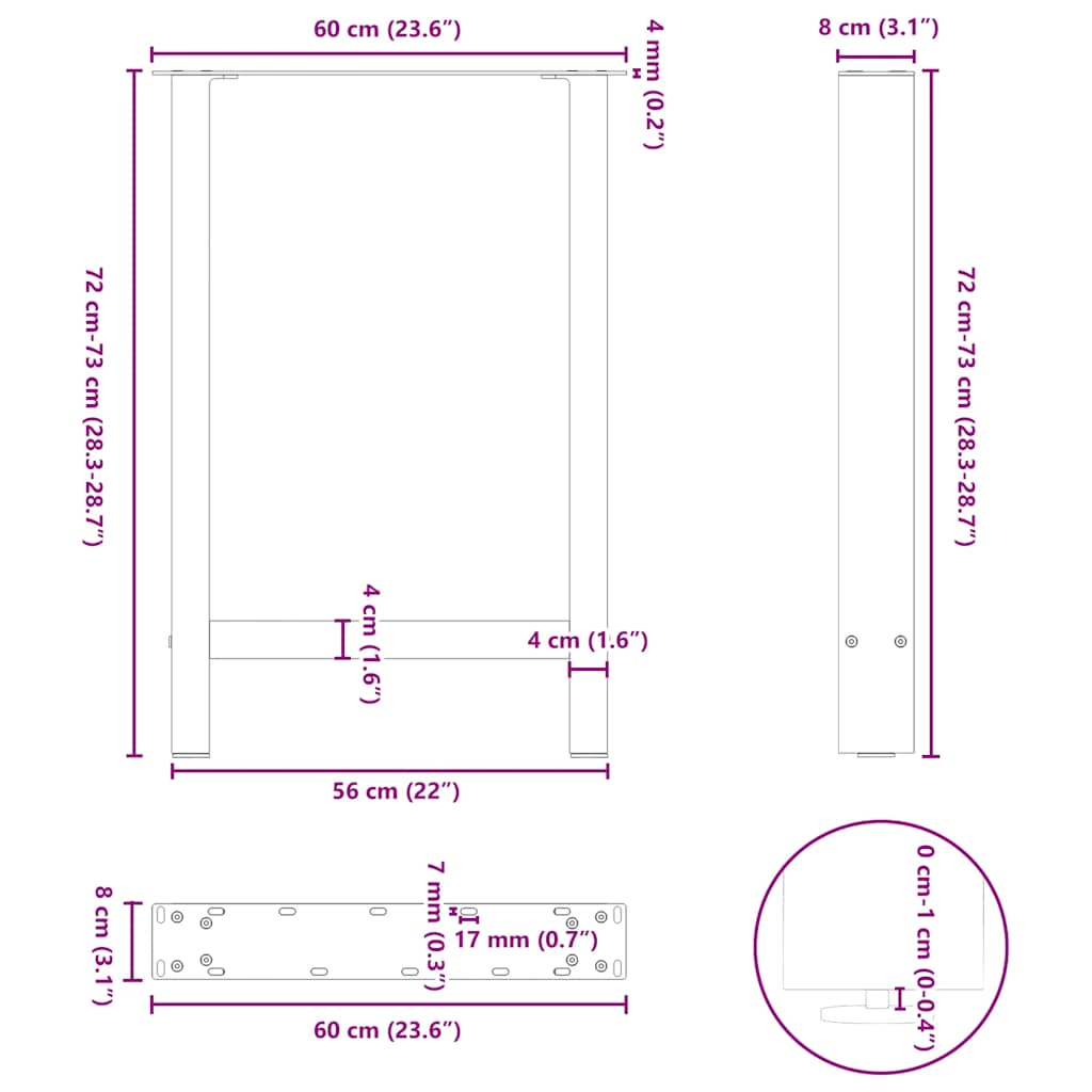 vidaXL Dining Table Legs Black 2 pcs 60x(72-73) cm Steel