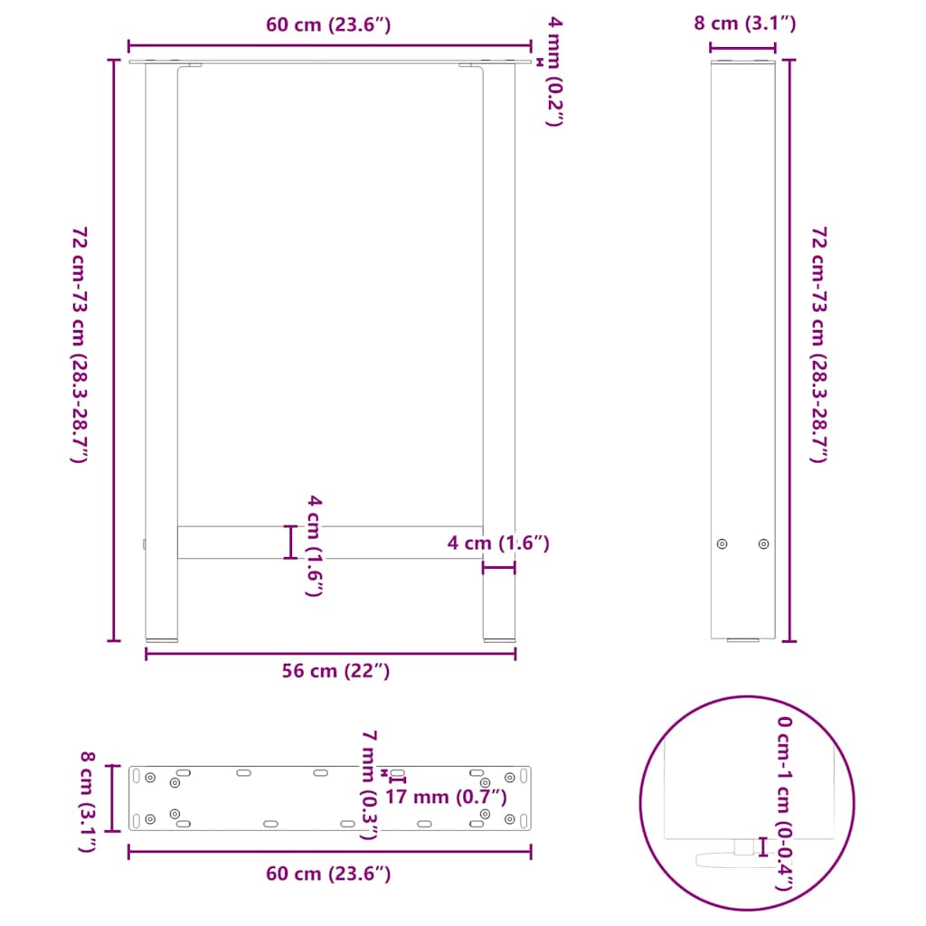 vidaXL Dining Table Legs White 2 pcs 60x(72-73) cm Steel