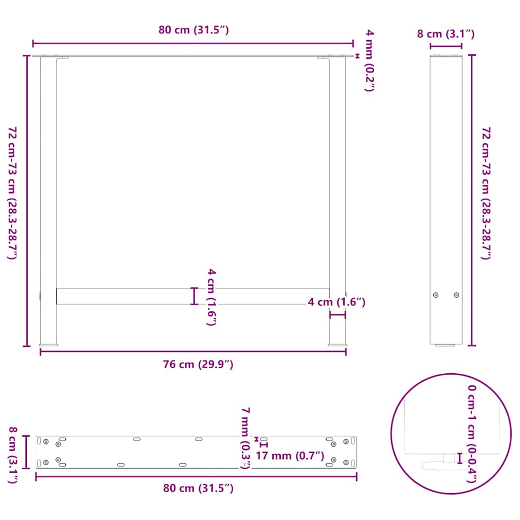 vidaXL Dining Table Legs Black 2 pcs 80x(72-73) cm Steel