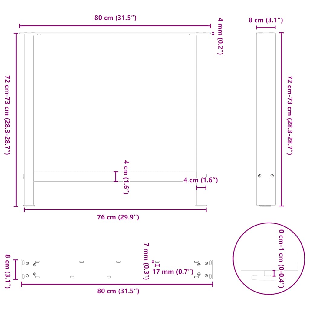 vidaXL Dining Table Legs White 2 pcs 80x(72-73) cm Steel