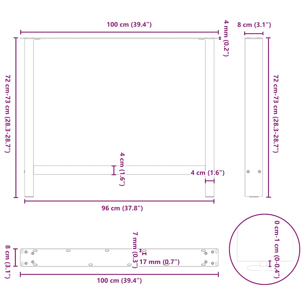 vidaXL Dining Table Legs Black 2 pcs 100x(72-73) cm Steel