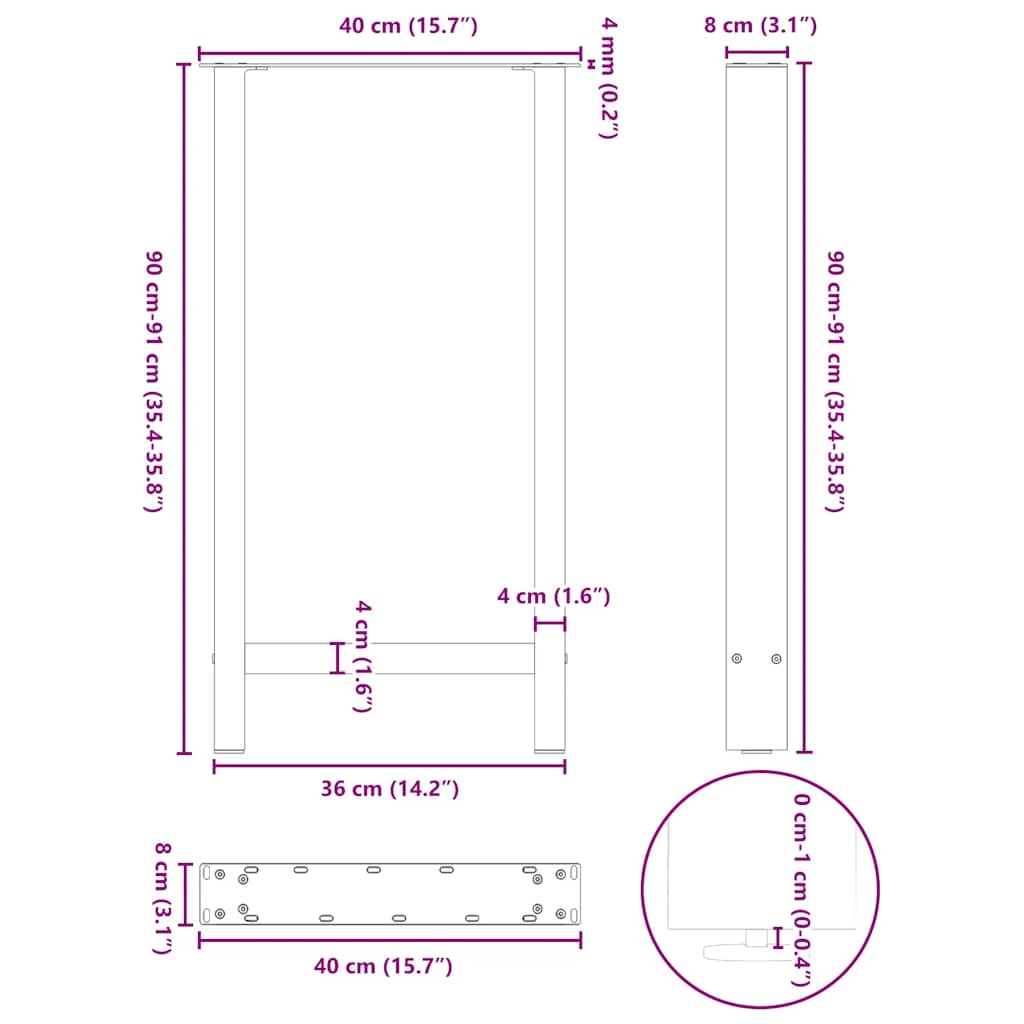vidaXL Bar Table Legs Black 2 pcs 40x(90-91) cm Steel