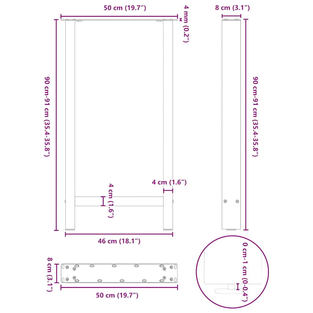 vidaXL Bar Table Legs Black 2 pcs 50x(90-91) cm Steel