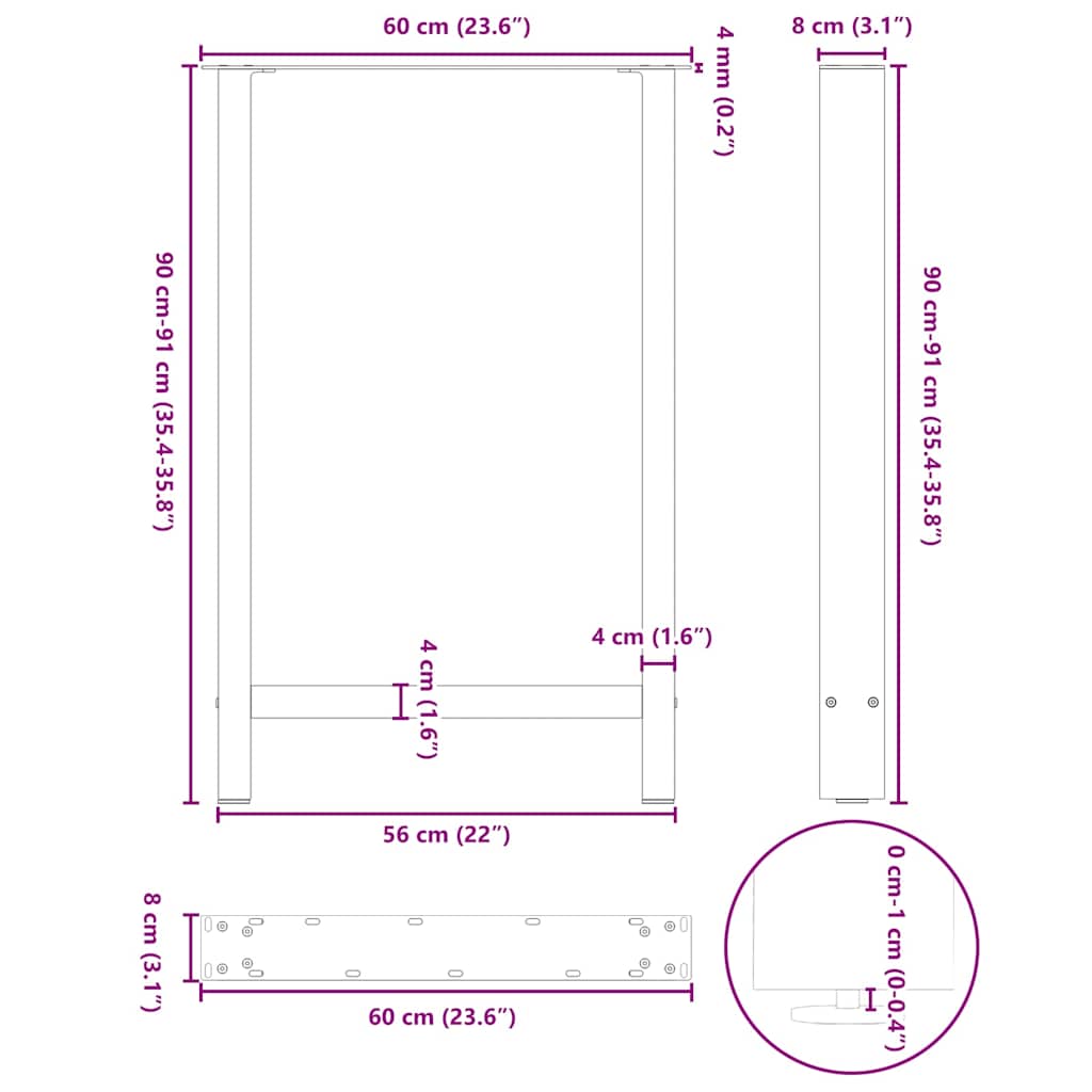 vidaXL Bar Table Legs Black 2 pcs 60x(90-91) cm Steel