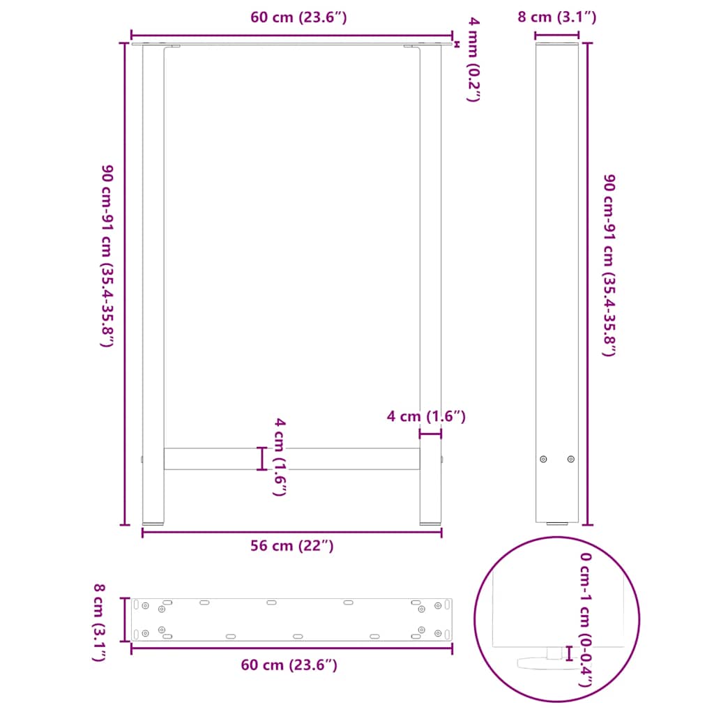 vidaXL Bar Table Legs White 2 pcs 60x(90-91) cm Steel