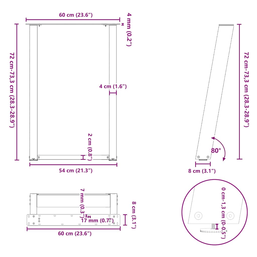 vidaXL Dining Table Legs U-Shaped 2 pcs Anthracite 60x(72-73) cm Steel