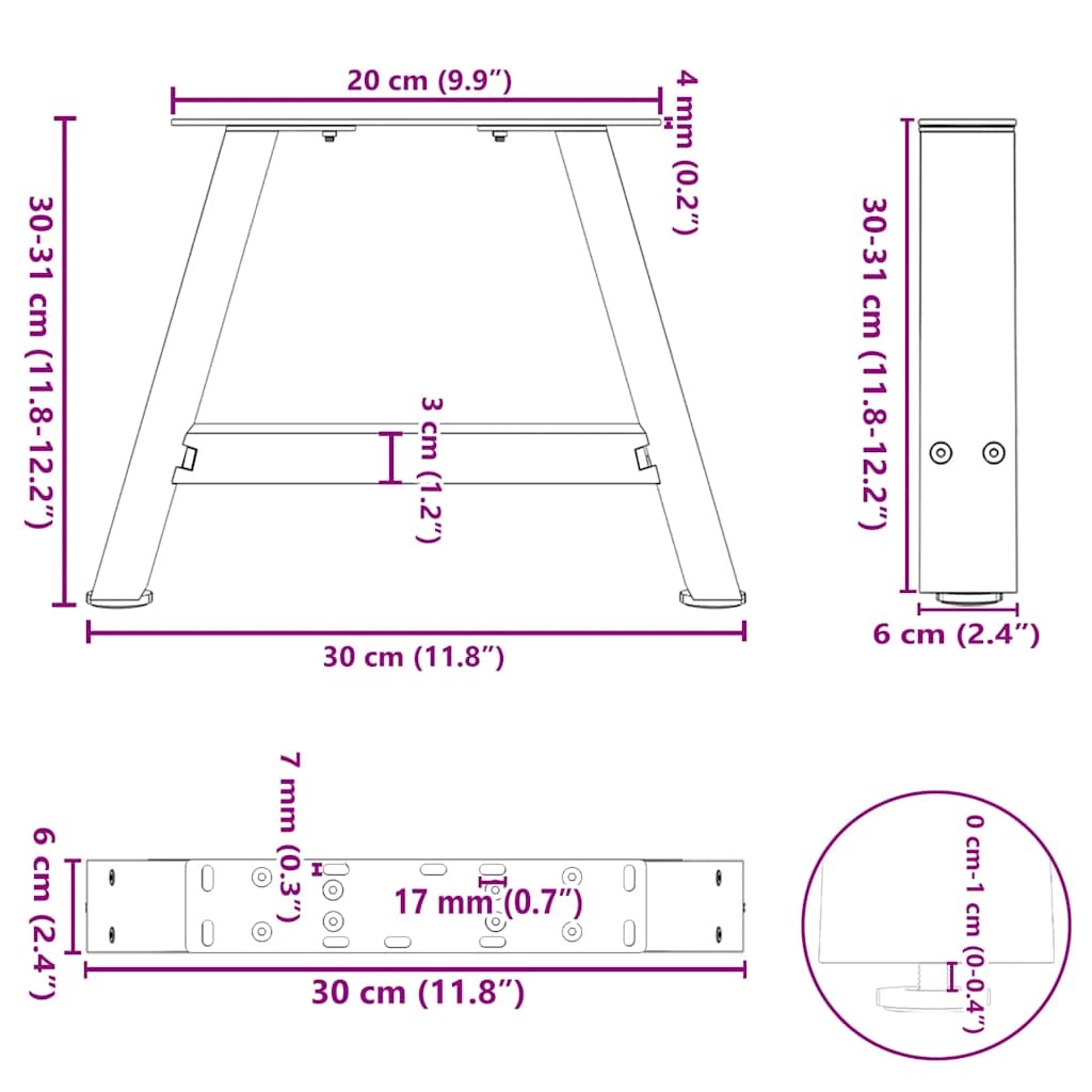 vidaXL Coffee Table Legs A-Shaped 2 pcs Black 30x(30-31) cm Steel