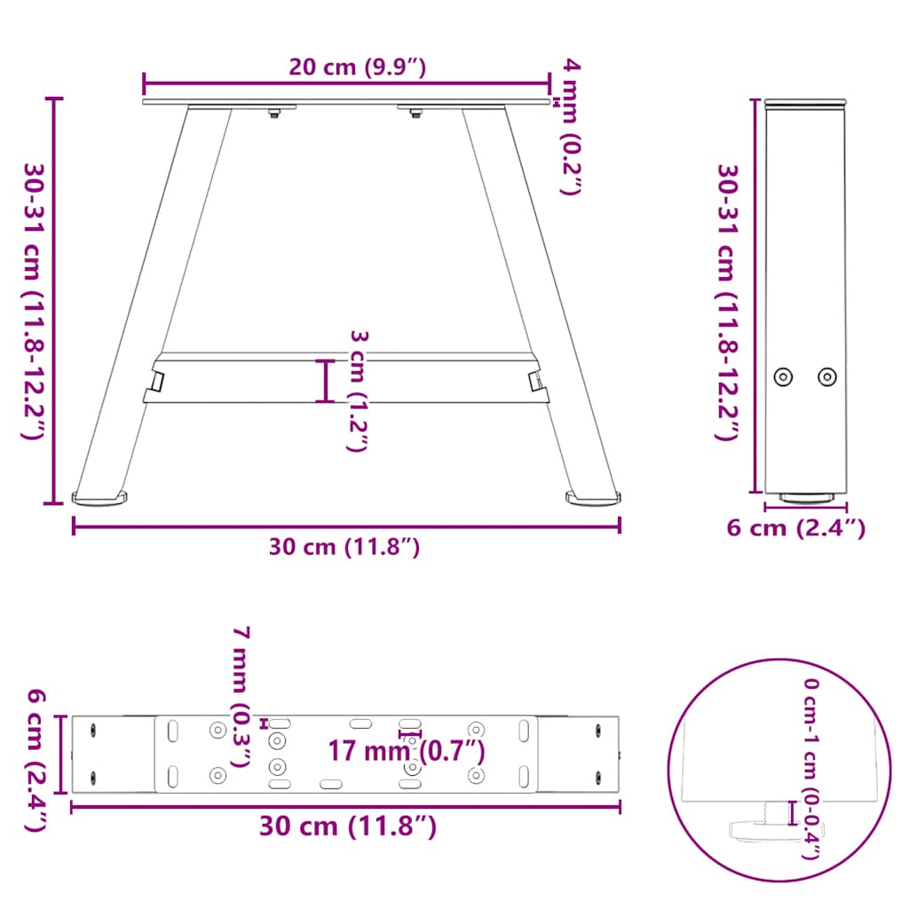 vidaXL Coffee Table Legs A-Shaped 2 pcs White 30x(30-31) cm Steel