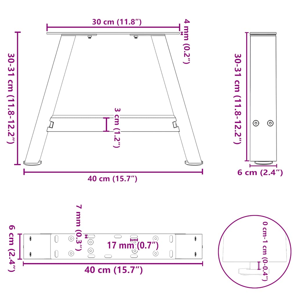 vidaXL Coffee Table Legs A-Shaped 2 pcs Anthracite 40x(30-31) cm Steel