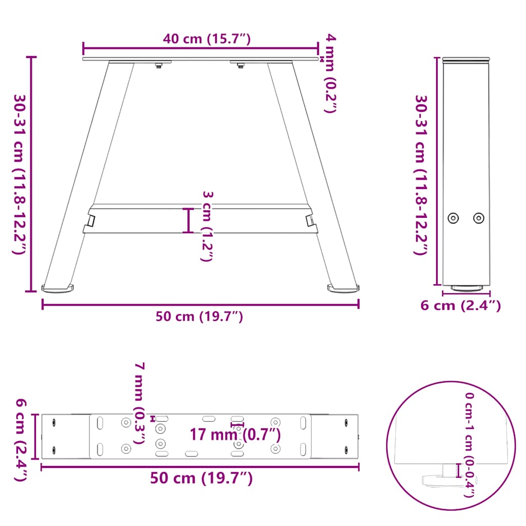 vidaXL Coffee Table Legs A-Shaped 2 pcs Black 50x(30-31) cm Steel