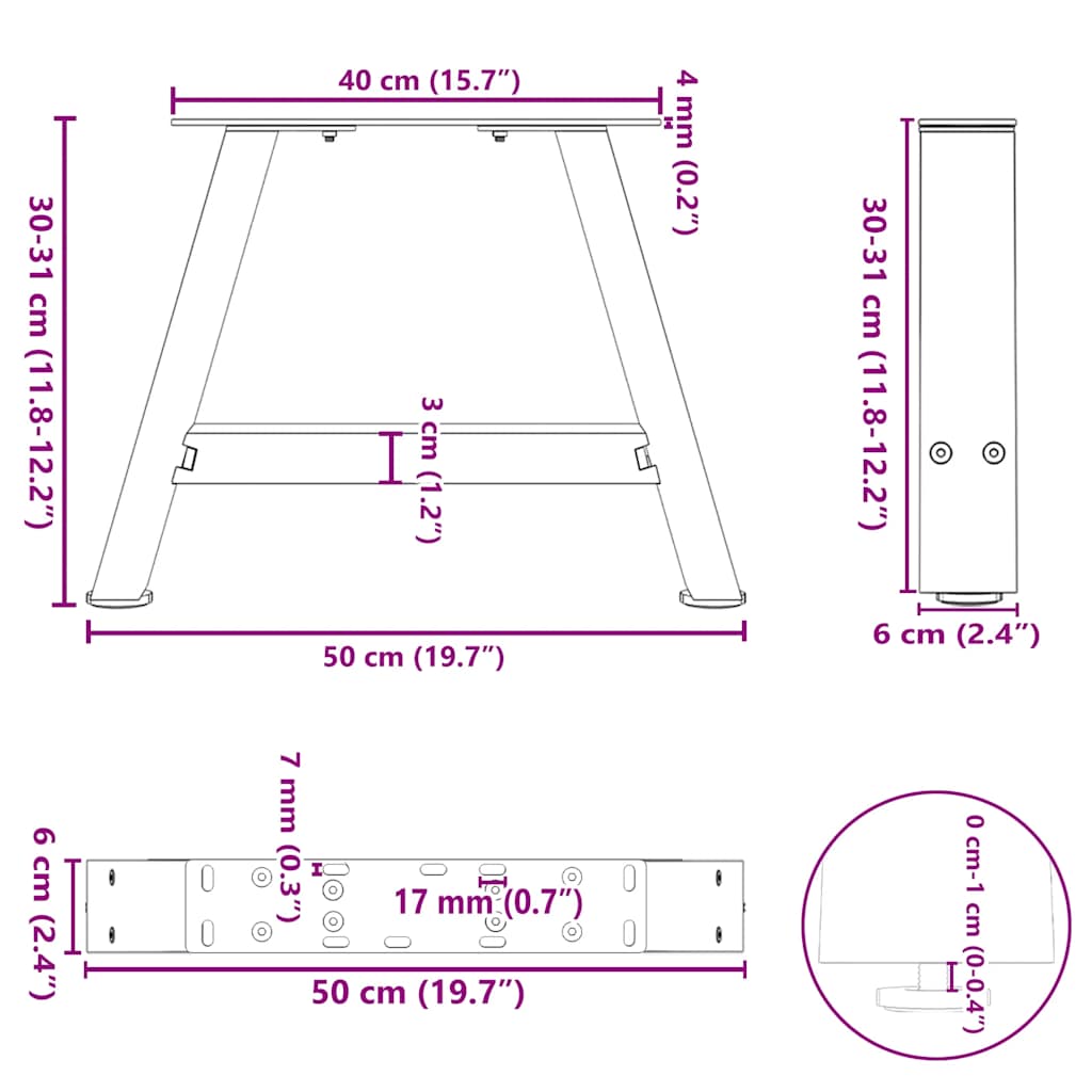 vidaXL Coffee Table Legs A-Shaped 2 pcs Anthracite 50x(30-31) cm Steel