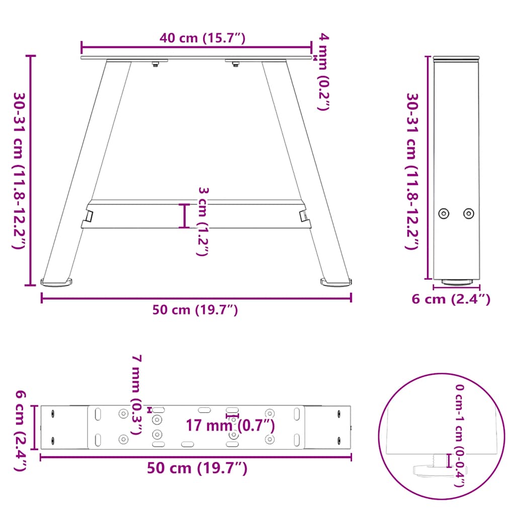 vidaXL Coffee Table Legs A-Shaped 2 pcs 50x(30-31) cm Steel
