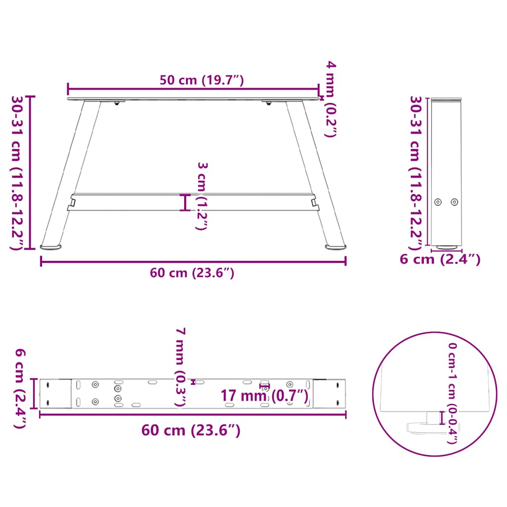 vidaXL Coffee Table Legs A-Shaped 2 pcs Black 60x(30-31) cm Steel