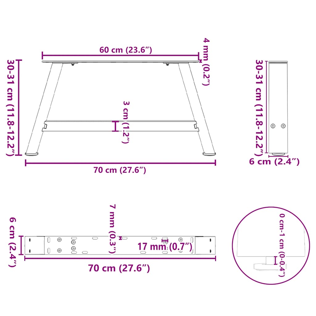 vidaXL Coffee Table Legs A-Shaped 2 pcs White 70x(30-31) cm Steel