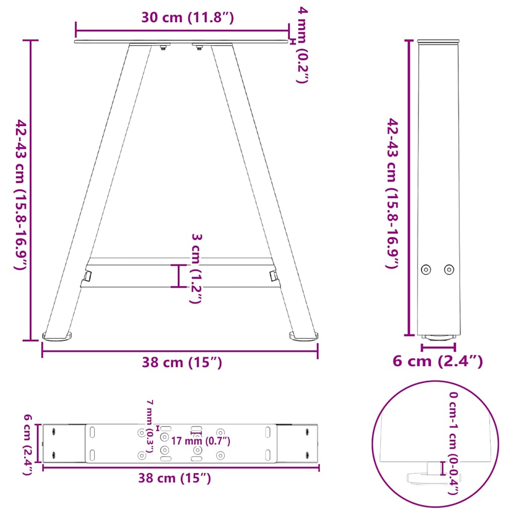 vidaXL Coffee Table Legs A-Shaped 2 pcs Anthracite 38x(42-43) cm Steel