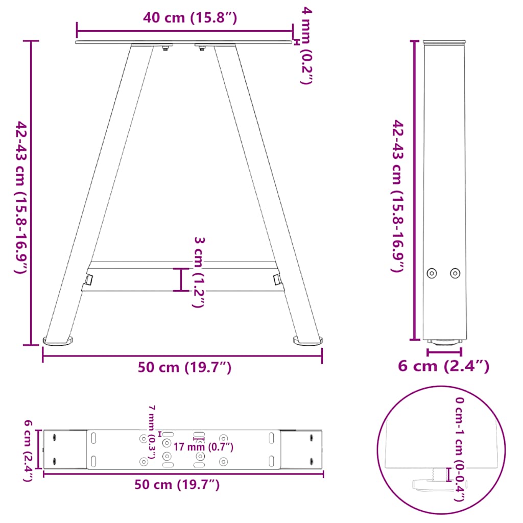 vidaXL Coffee Table Legs A-Shaped 2 pcs Anthracite 50x(42-43) cm Steel