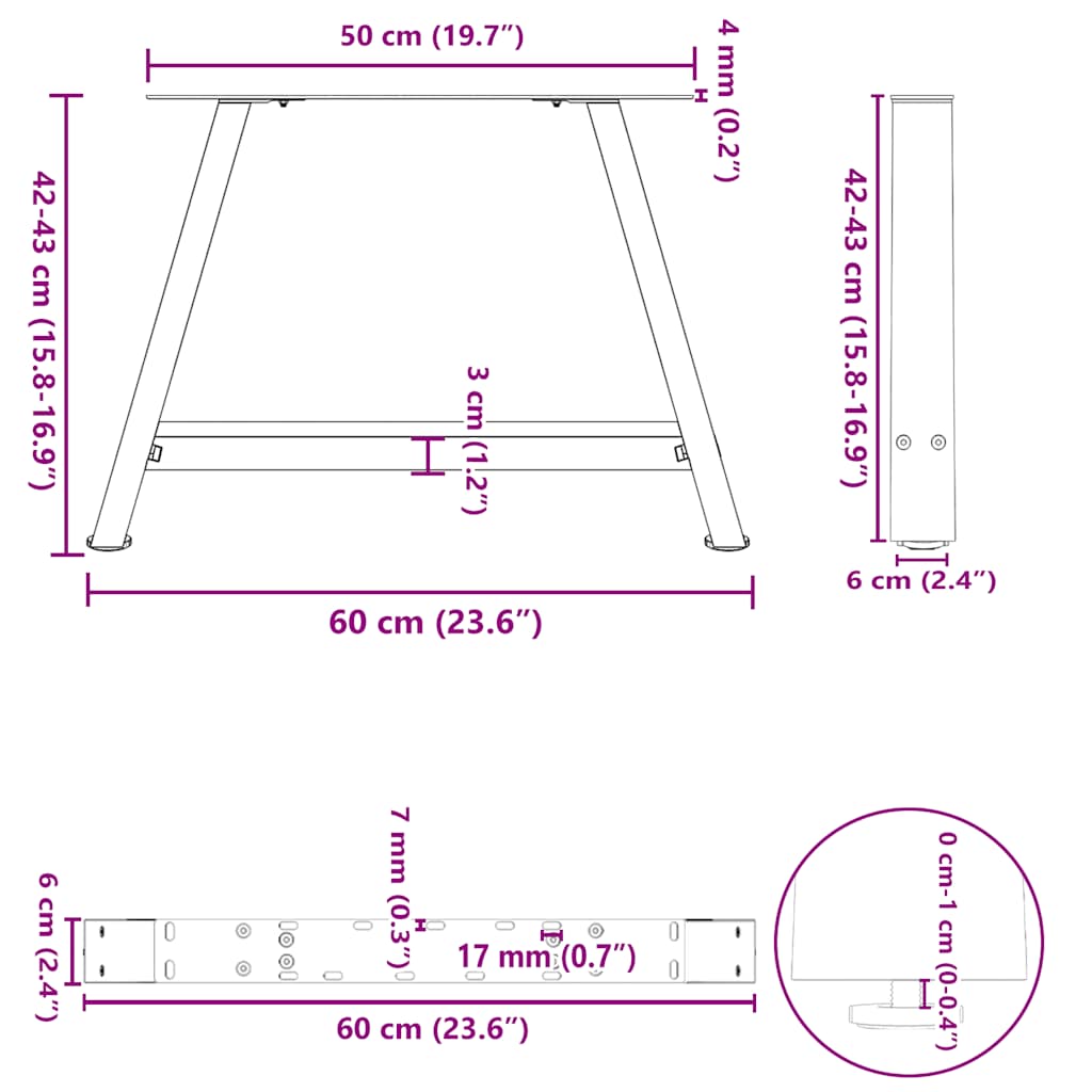 vidaXL Coffee Table Legs A-Shaped 2 pcs Black 60x(42-43) cm Steel
