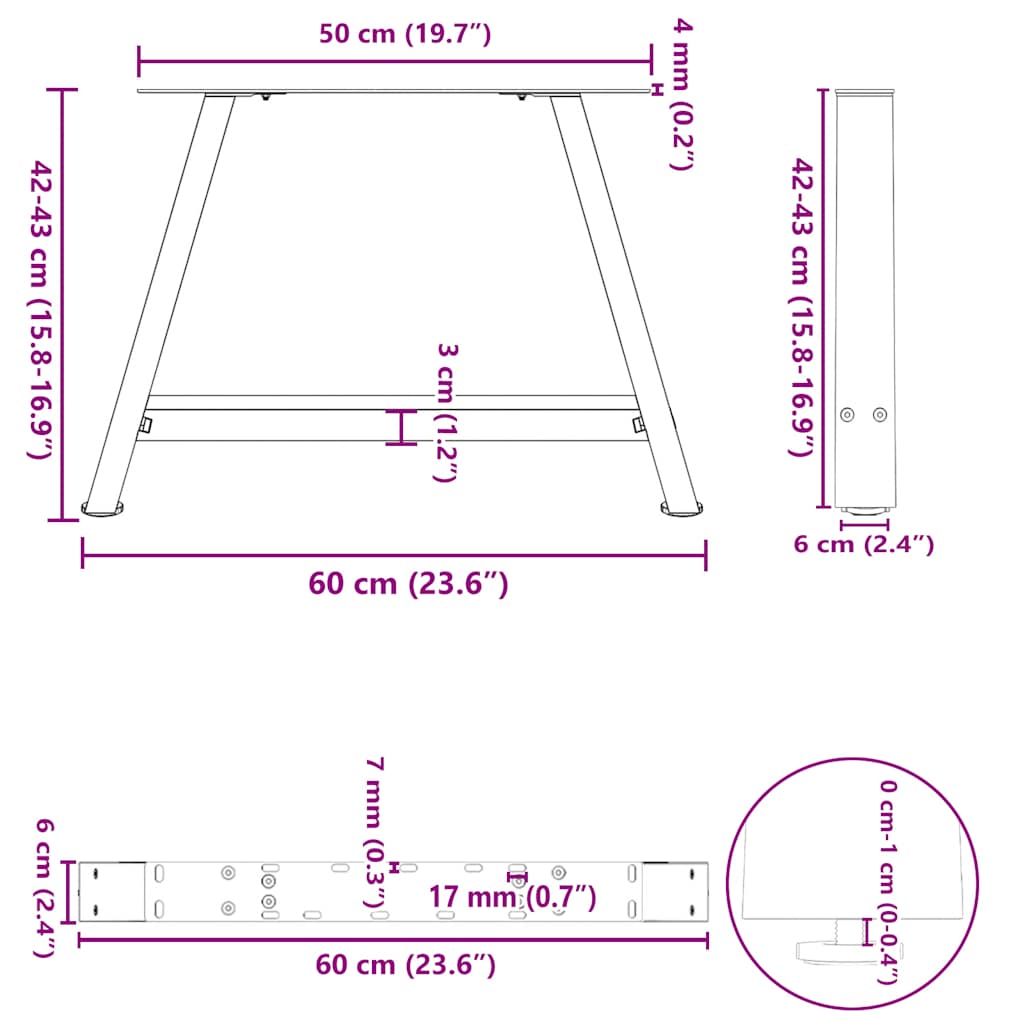 vidaXL Coffee Table Legs A-Shaped 2 pcs White 60x(42-43) cm Steel