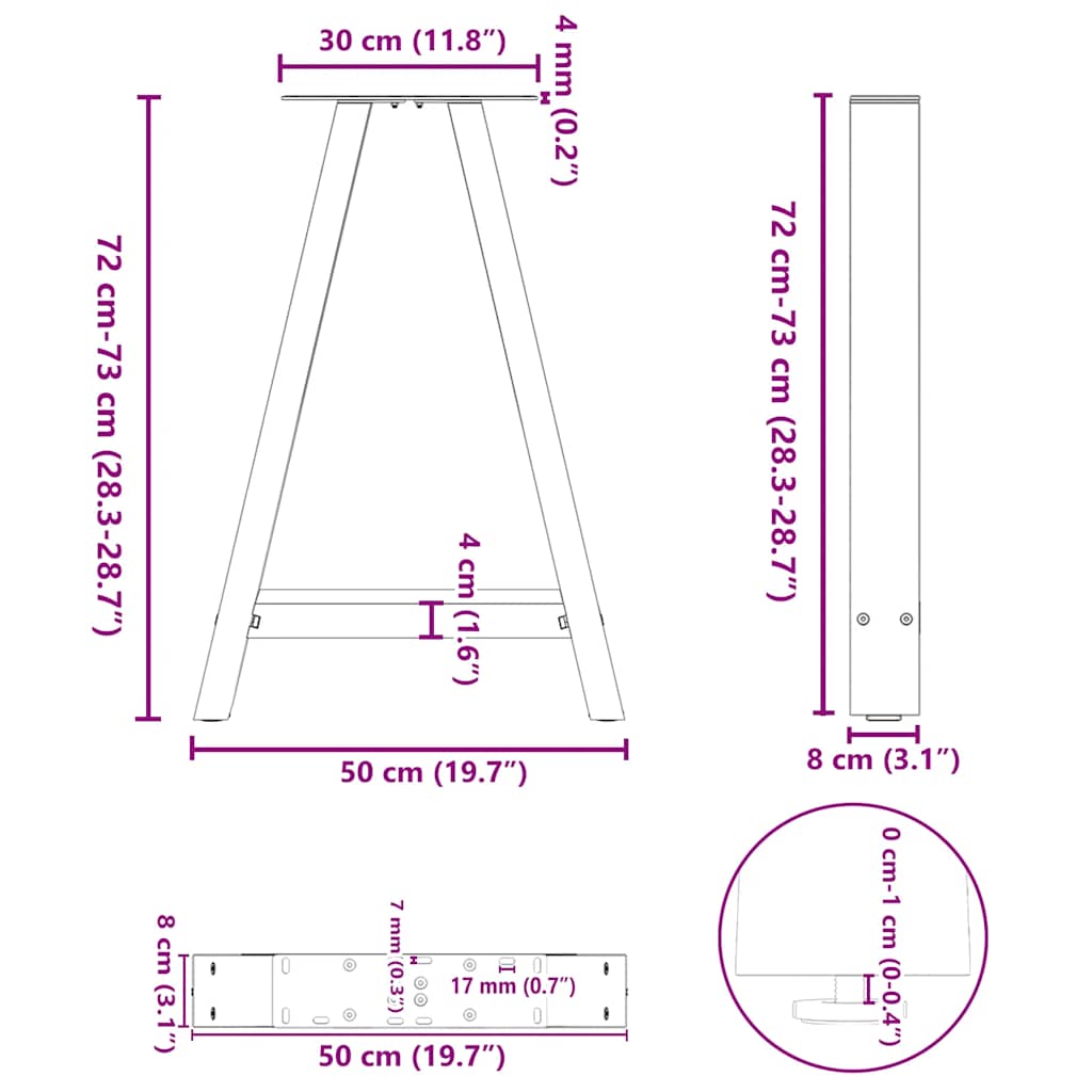 vidaXL Dining Table Legs A-Shaped 2 pcs White 50x(72-73) cm Steel