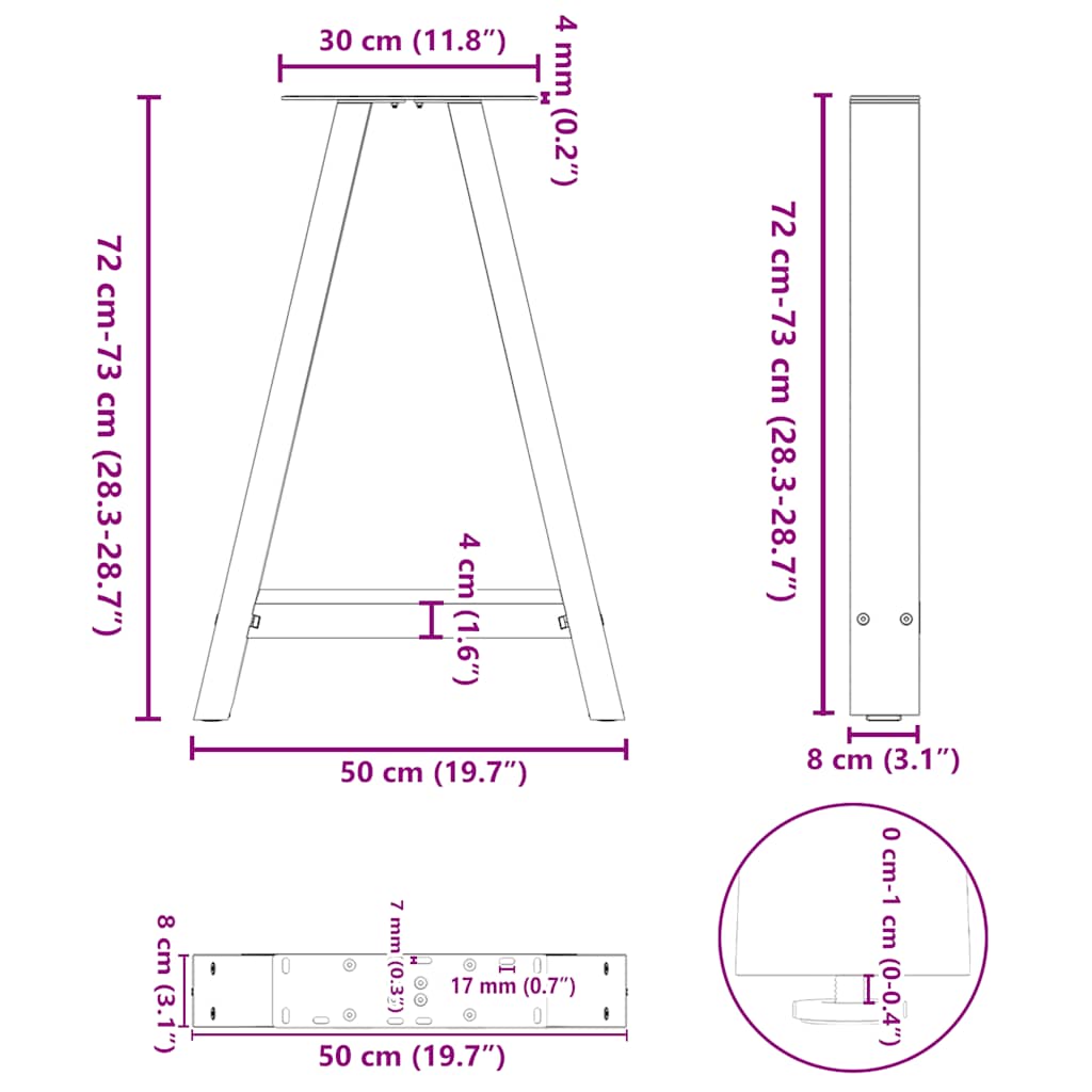 vidaXL Dining Table Legs A-Shaped 2 pcs Anthracite 50x(72-73) cm Steel