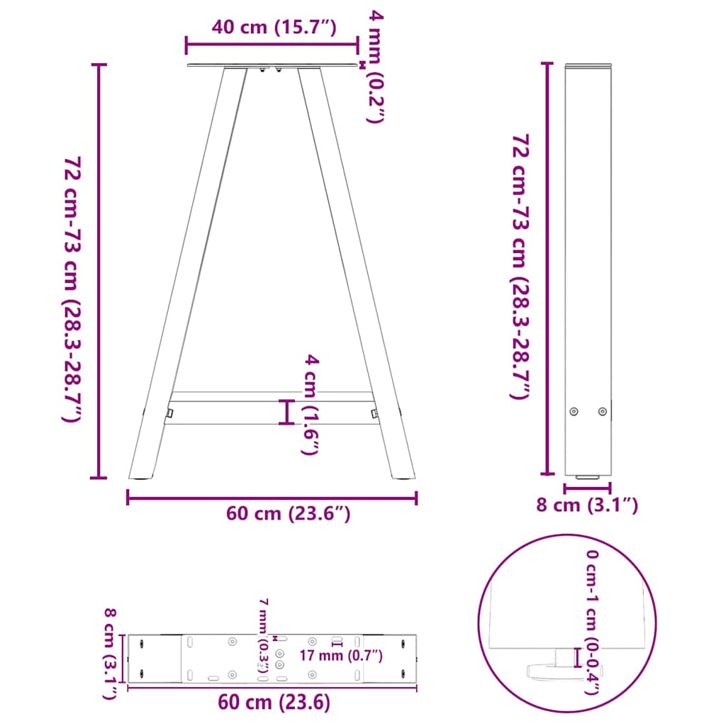 vidaXL Dining Table Legs A-Shaped 2 pcs White 60x(72-73) cm Steel