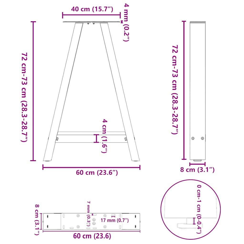 vidaXL Dining Table Legs A-Shaped 2 pcs Anthracite 60x(72-73) cm Steel