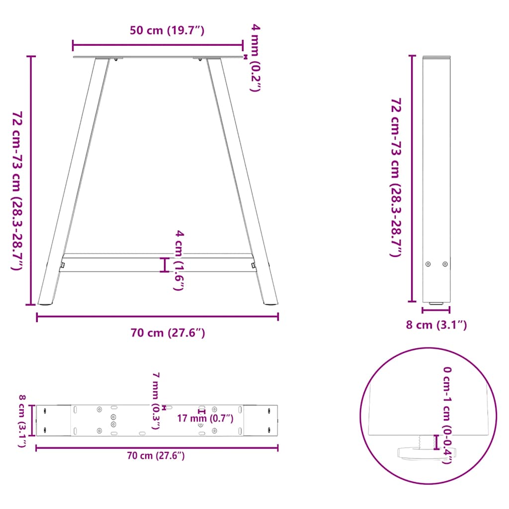 vidaXL Dining Table Legs A-Shaped 2 pcs White 70x(72-73) cm Steel