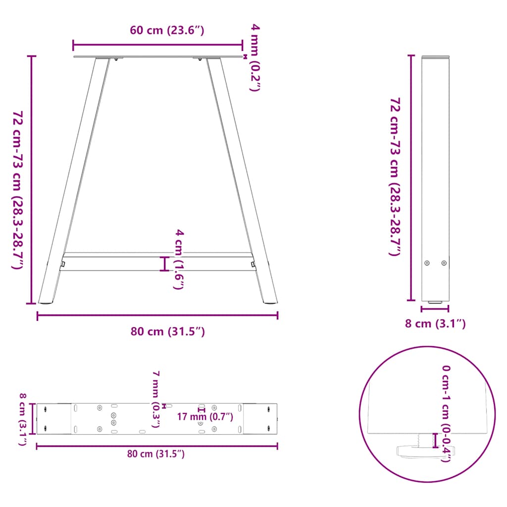 vidaXL Dining Table Legs A-Shaped 2 pcs Anthracite 80x(72-73) cm Steel