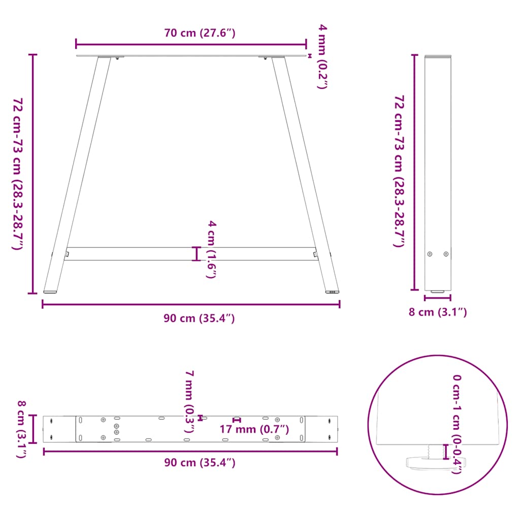 vidaXL Dining Table Legs A-Shaped 2 pcs Black 90x(72-73) cm Steel