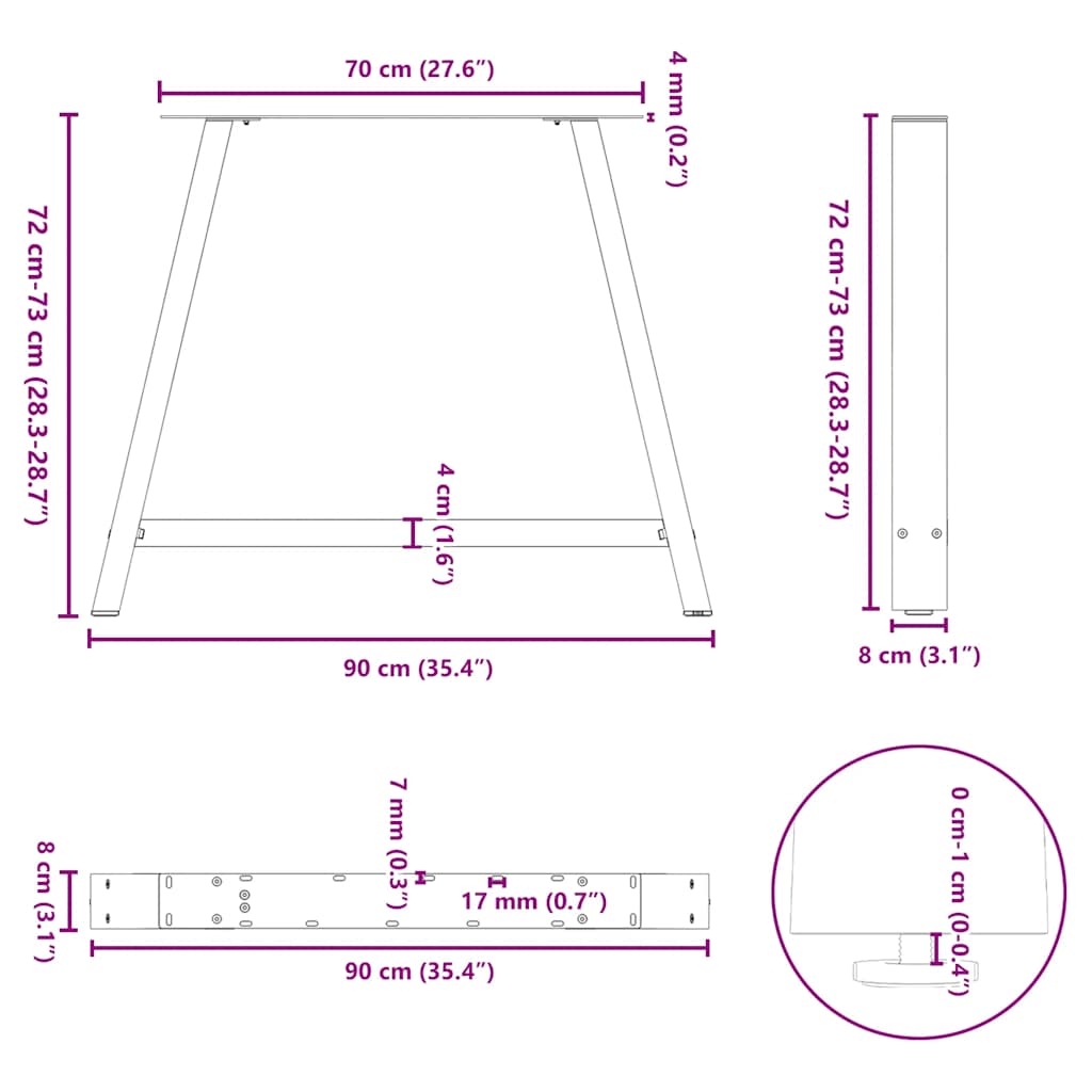 vidaXL Dining Table Legs A-Shaped 2 pcs Anthracite 90x(72-73) cm Steel