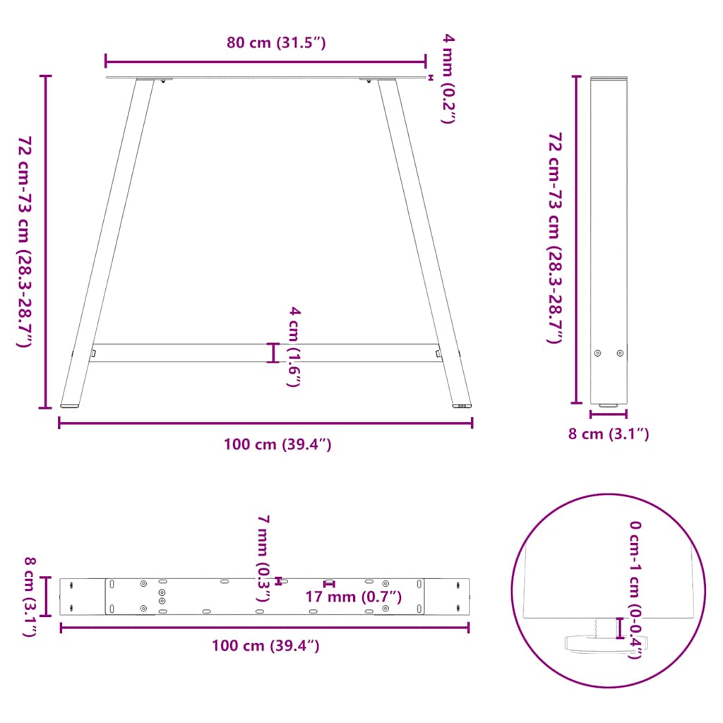 vidaXL Dining Table Legs A-Shaped 2 pcs Black 100x(72-73) cm Steel