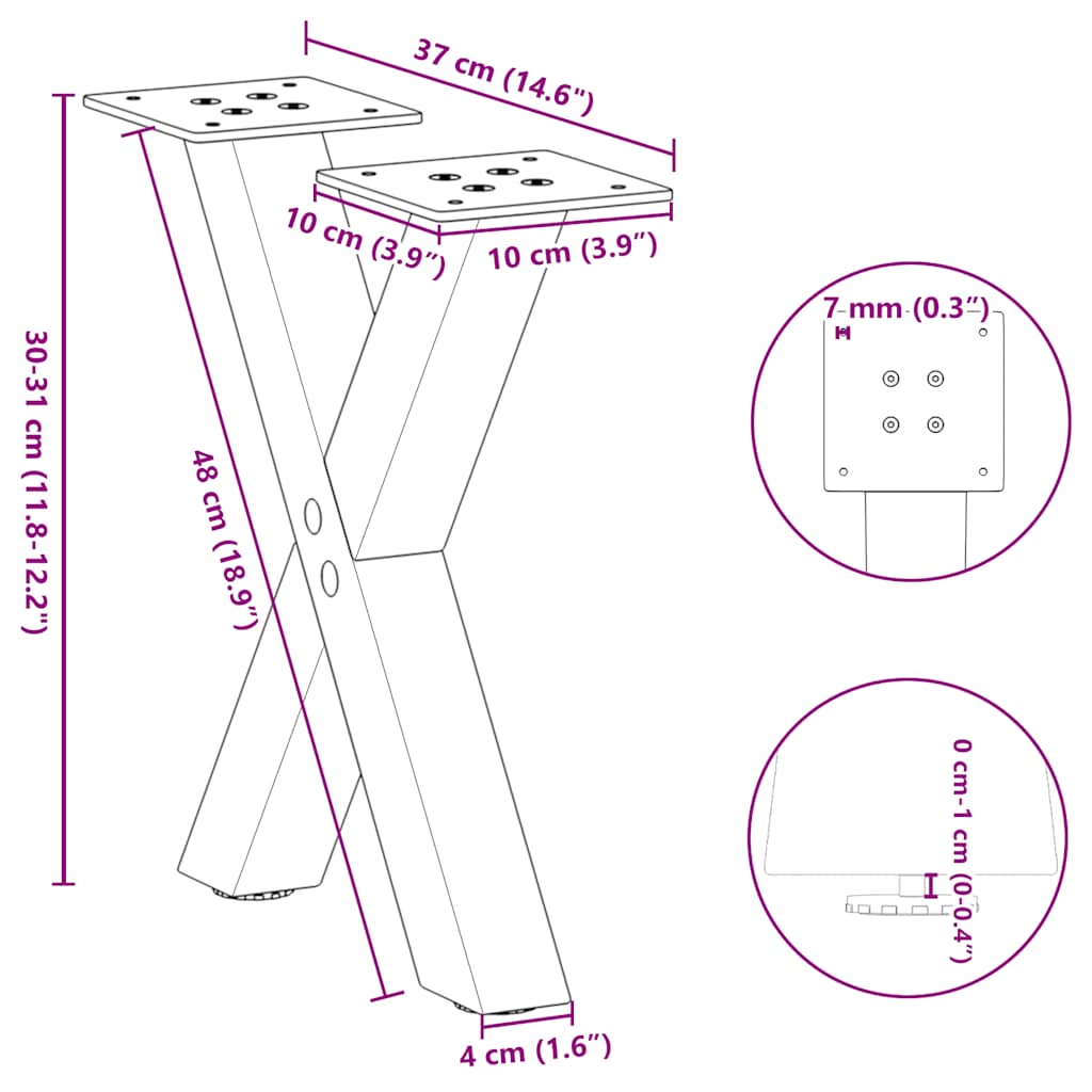 vidaXL Coffee Table Legs X-Shaped 2 pcs White 37x(30-31) cm Steel