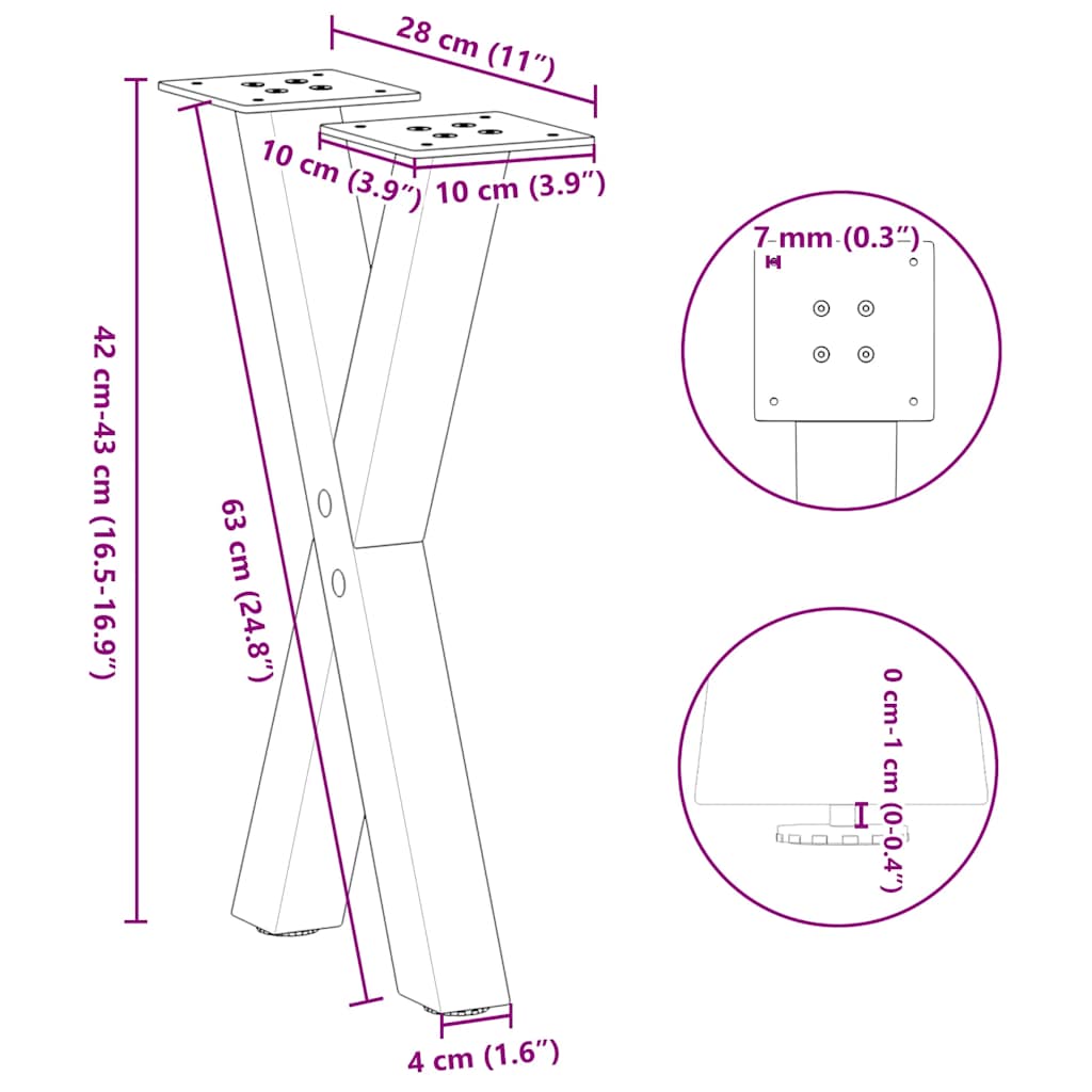vidaXL Coffee Table Legs X-Shaped 2 pcs White 28x(42-43) cm Steel