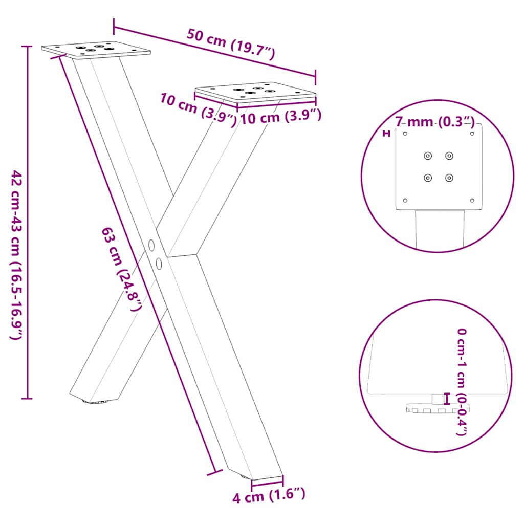 vidaXL Coffee Table Legs X-Shaped 2 pcs White 50x(42-43) cm Steel