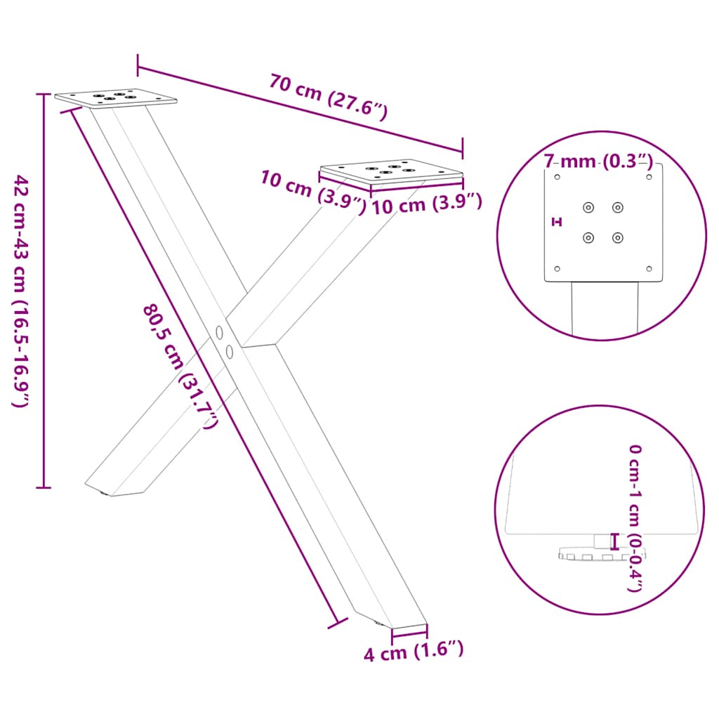 vidaXL Coffee Table Legs X-Shaped 2 pcs White 70x(42-43) cm Steel