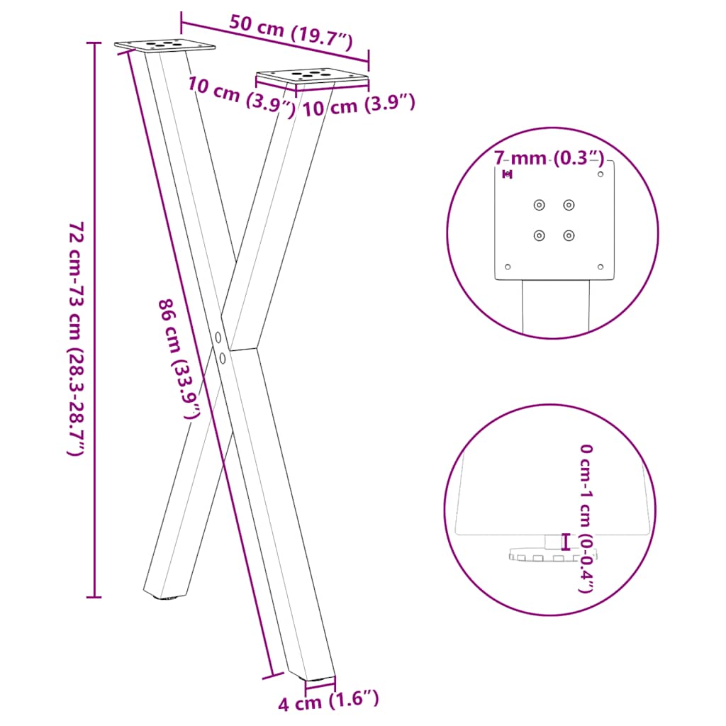 vidaXL Dining Table Legs X-Shaped 2 pcs White 50x(72-73) cm Steel